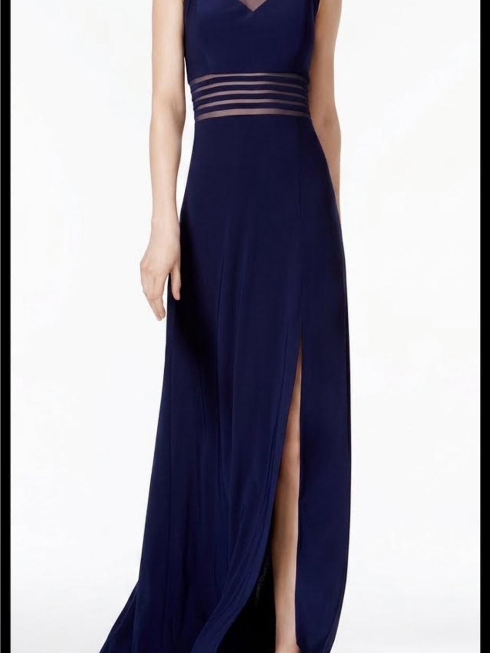 NW Nightway Size 10 Midnight Blue Illusion Detail Gown with Slit - Excellent